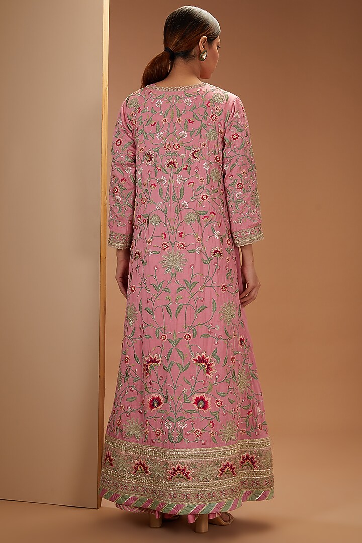 Salmon Pink Chanderi Bridal Anarkali Set by Simar Dugal at Pernia's Pop Up Shop