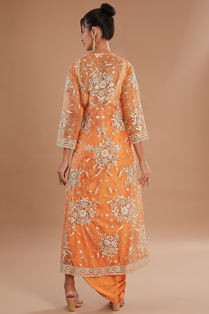 Orange Organza Thread & Zari Embroidered Jacket Set by Simar Dugal at Pernia's Pop Up Shop