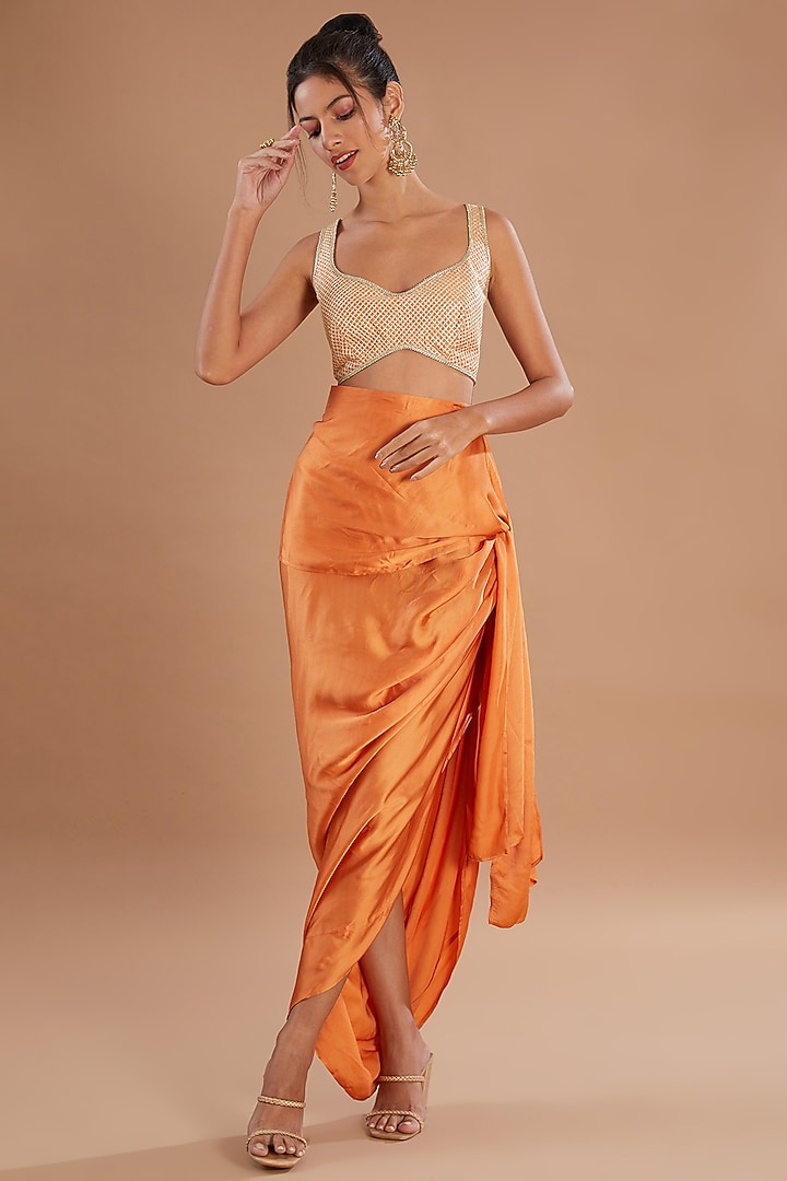 Orange Organza Thread & Zari Embroidered Jacket Set by Simar Dugal at Pernia's Pop Up Shop