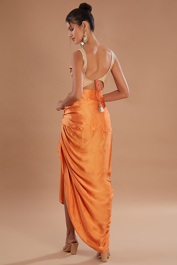 Orange Organza Thread & Zari Embroidered Jacket Set by Simar Dugal at Pernia's Pop Up Shop