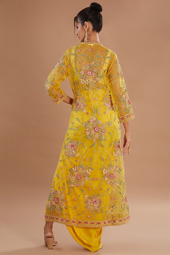 Yellow Organza Thread & Zari Embroidered Jacket Set by Simar Dugal at Pernia's Pop Up Shop