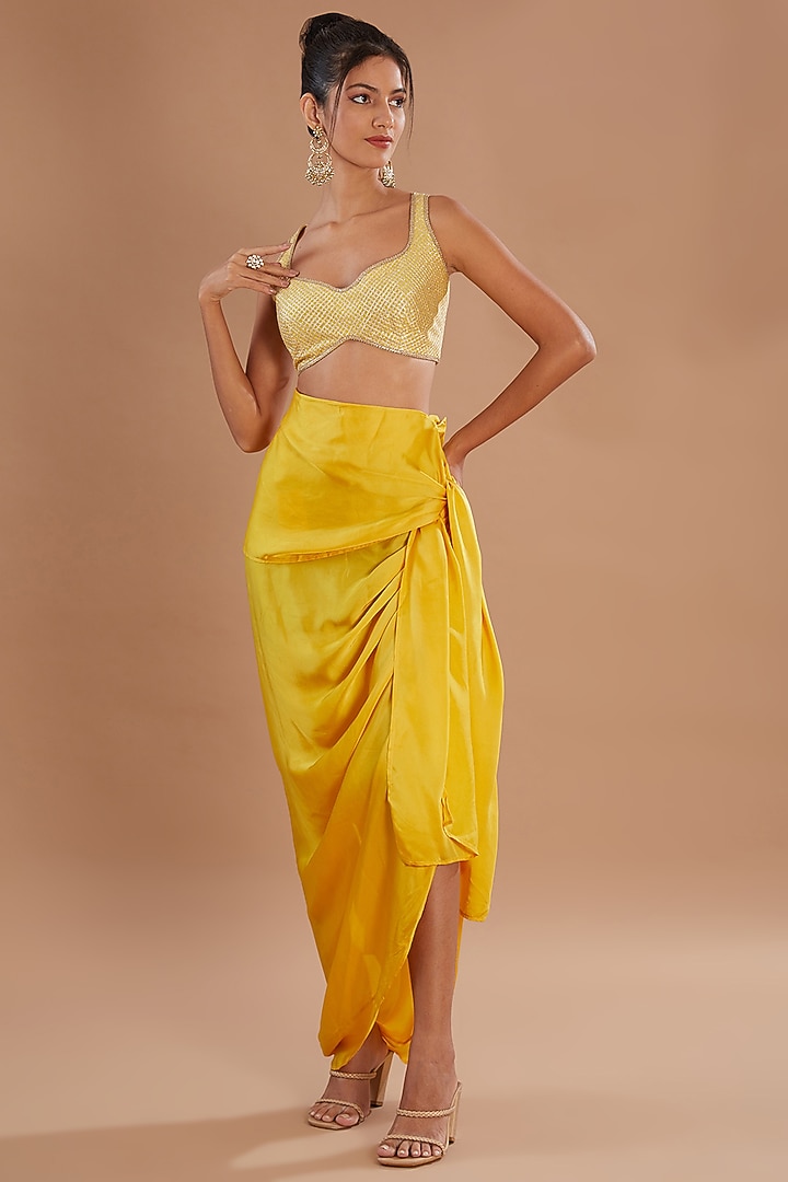 Yellow Organza Thread & Zari Embroidered Jacket Set by Simar Dugal at Pernia's Pop Up Shop