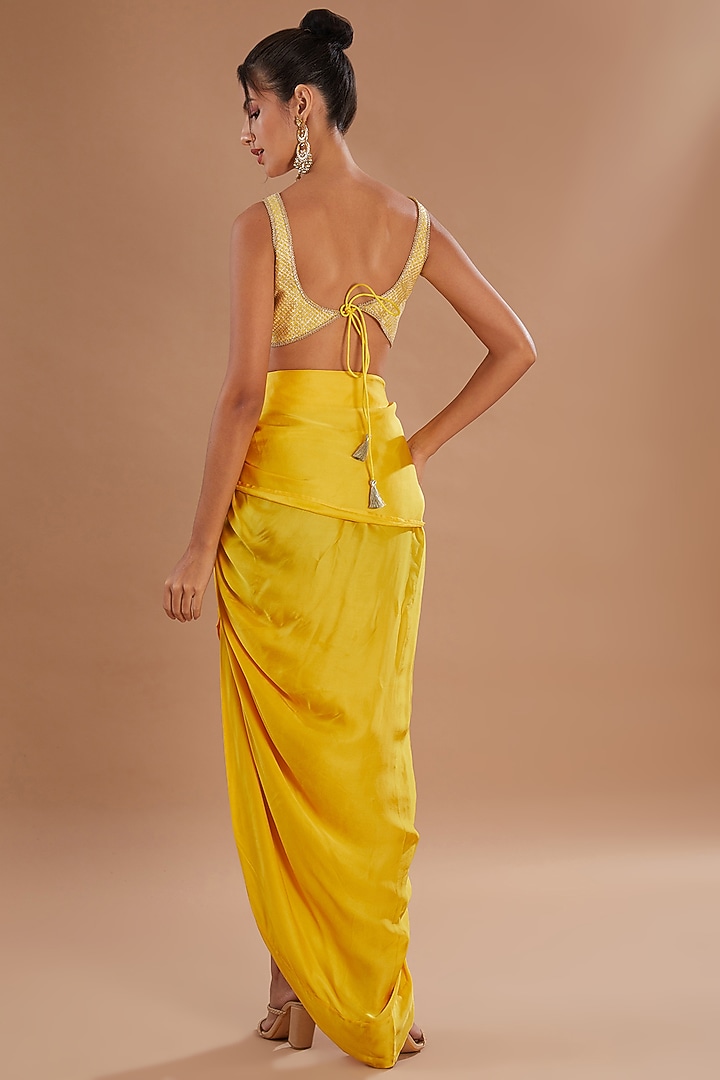 Yellow Organza Thread & Zari Embroidered Jacket Set by Simar Dugal at Pernia's Pop Up Shop