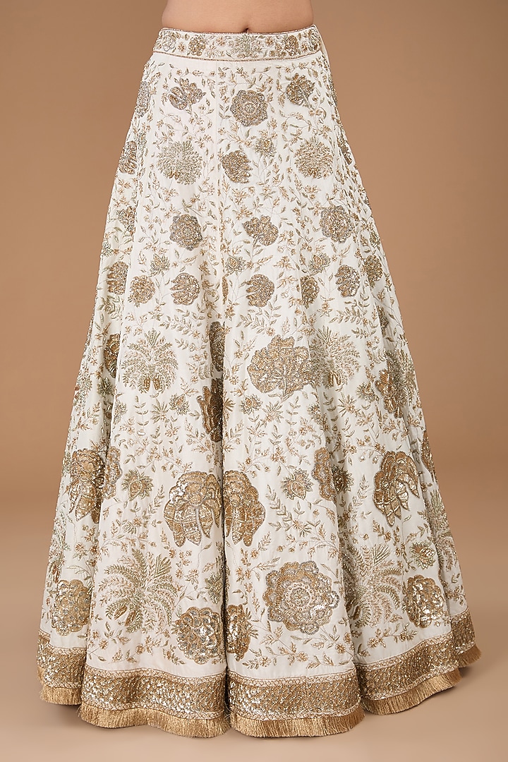 Ivory Crepe Silk Dabka & Sequins Hand Embroidered Bridal Lehenga Set by Simar Dugal at Pernia's Pop Up Shop