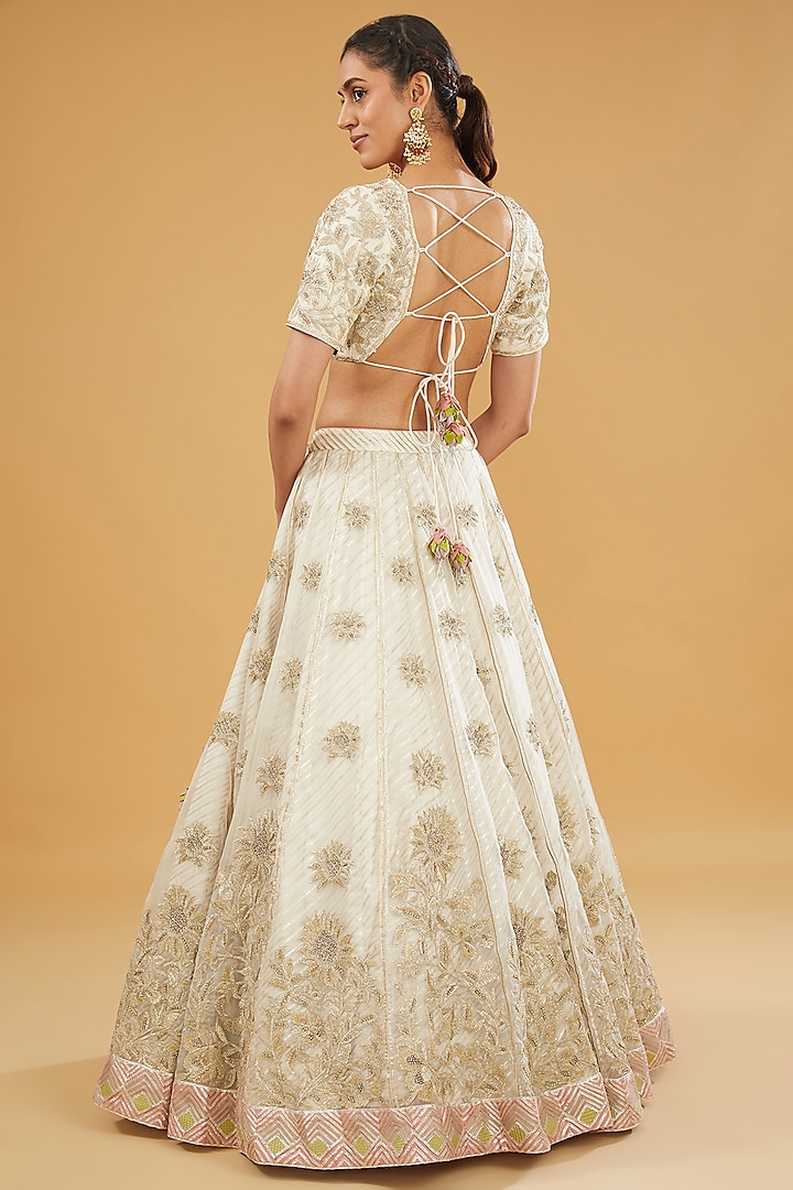 Ivory Crepe Silk Dori & Nakshi Embroidered Bridal Lehenga Set by Simar Dugal at Pernia's Pop Up Shop