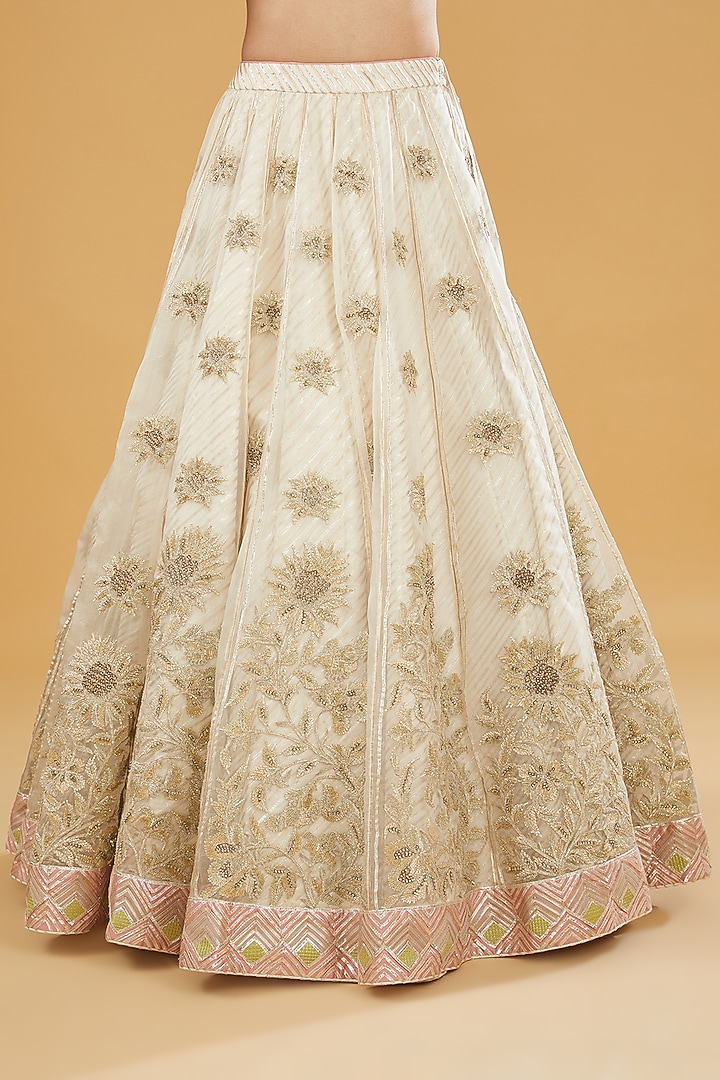 Ivory Crepe Silk Dori & Nakshi Embroidered Bridal Lehenga Set by Simar Dugal at Pernia's Pop Up Shop