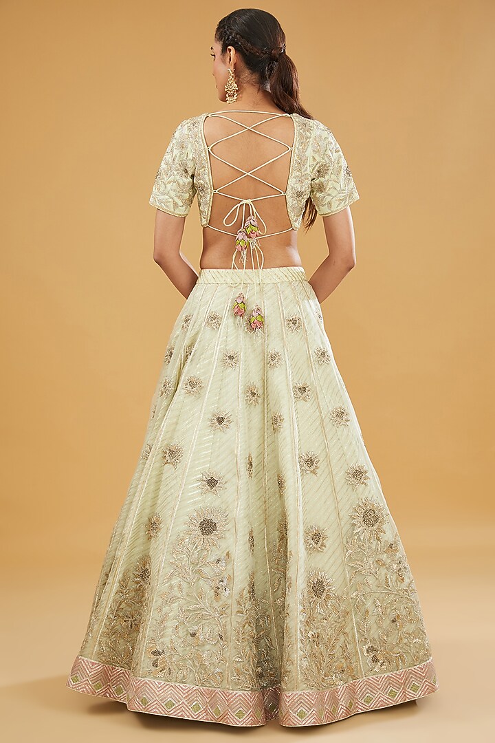 Lime Crepe Silk Dori & Nakshi Embroidered Bridal Lehenga Set by Simar Dugal at Pernia's Pop Up Shop