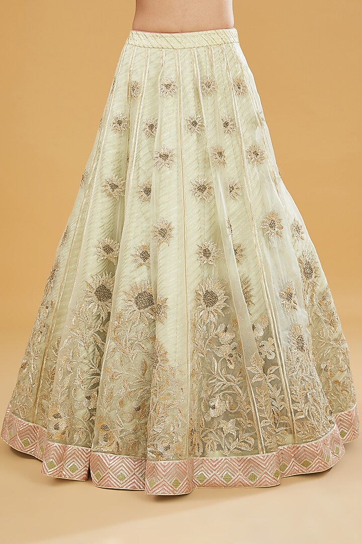 Lime Crepe Silk Dori & Nakshi Embroidered Bridal Lehenga Set by Simar Dugal at Pernia's Pop Up Shop