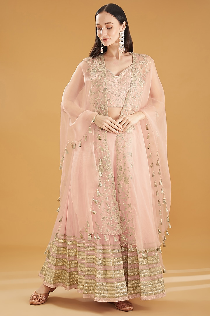 Old Rose Cotton Silk Gota Stripe Embellished Wedding Sharara Set by Simar Dugal at Pernia's Pop Up Shop