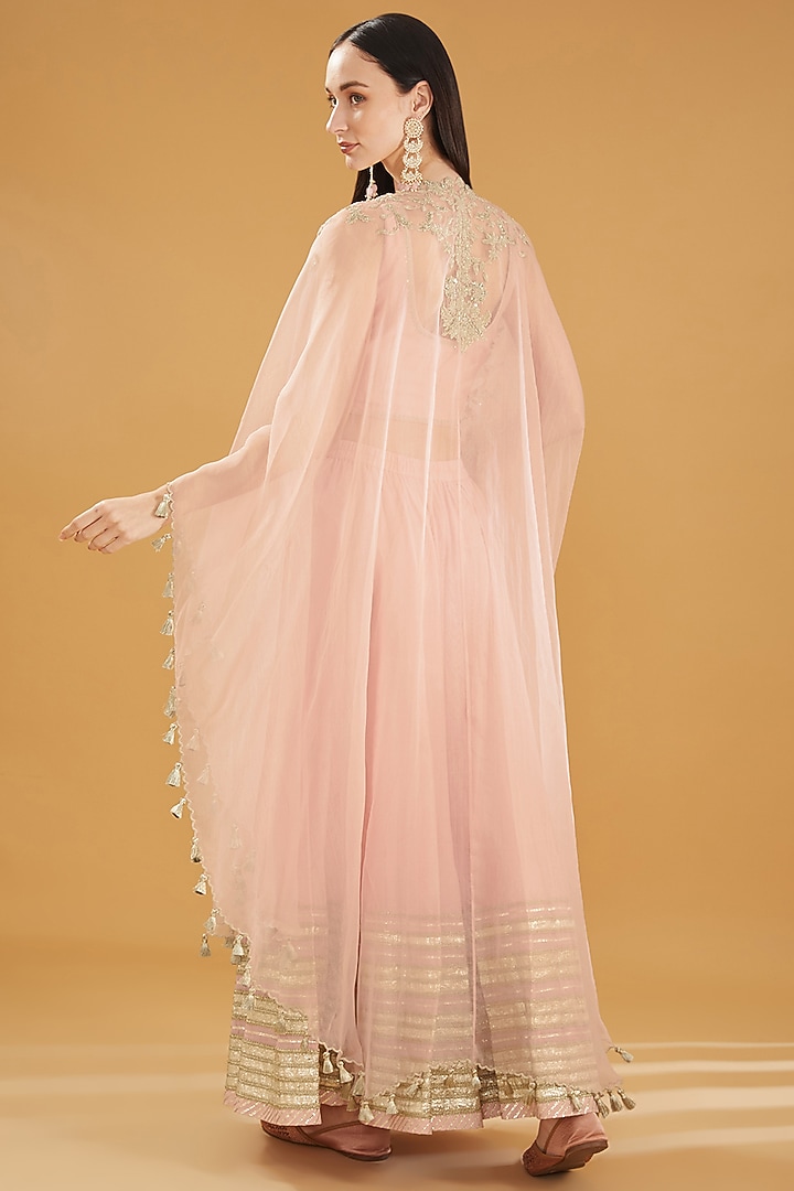 Old Rose Cotton Silk Gota Stripe Embellished Wedding Sharara Set by Simar Dugal at Pernia's Pop Up Shop
