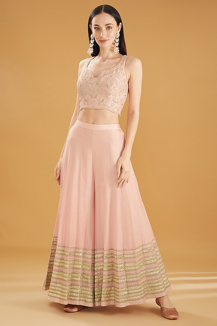 Old Rose Cotton Silk Gota Stripe Embellished Wedding Sharara Set by Simar Dugal at Pernia's Pop Up Shop