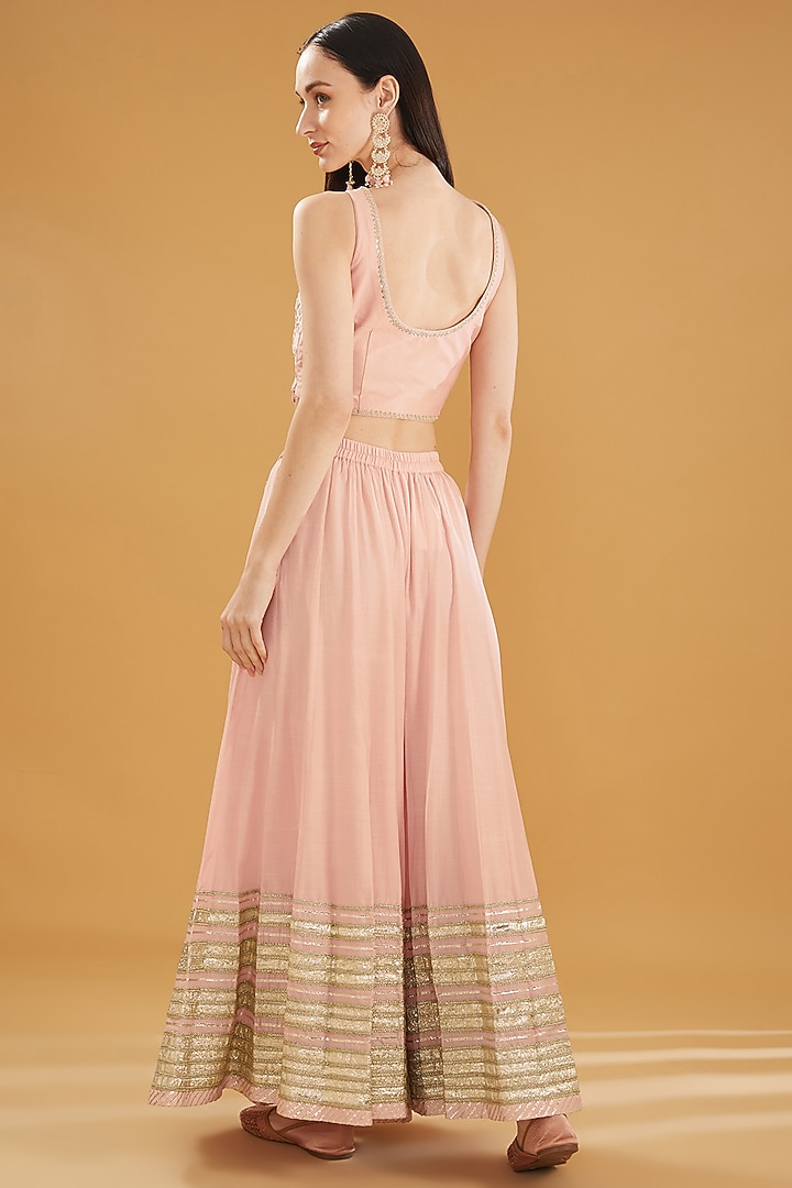 Old Rose Cotton Silk Gota Stripe Embellished Wedding Sharara Set by Simar Dugal at Pernia's Pop Up Shop