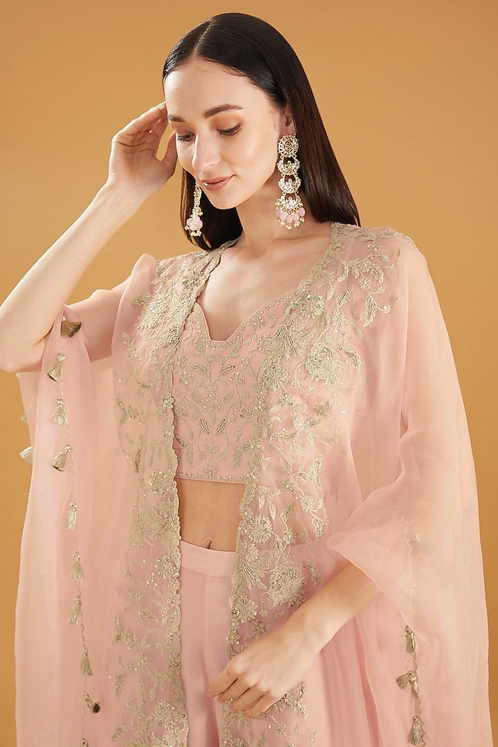 Old Rose Cotton Silk Gota Stripe Embellished Wedding Sharara Set by Simar Dugal at Pernia's Pop Up Shop