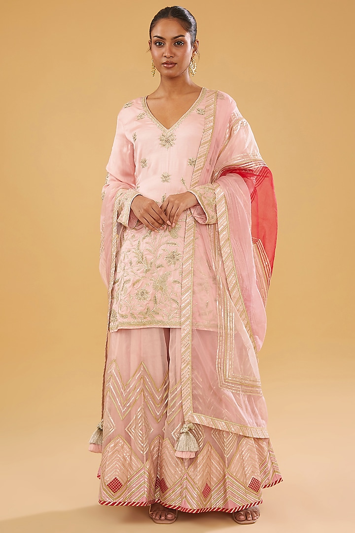 Pink Silk Gota Sharara Set by Simar Dugal at Pernia's Pop Up Shop