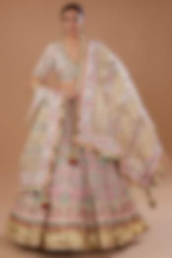 Multi-Colored Silk Organza Floral Embroidered Bridal Lehenga Set by Simar Dugal at Pernia's Pop Up Shop