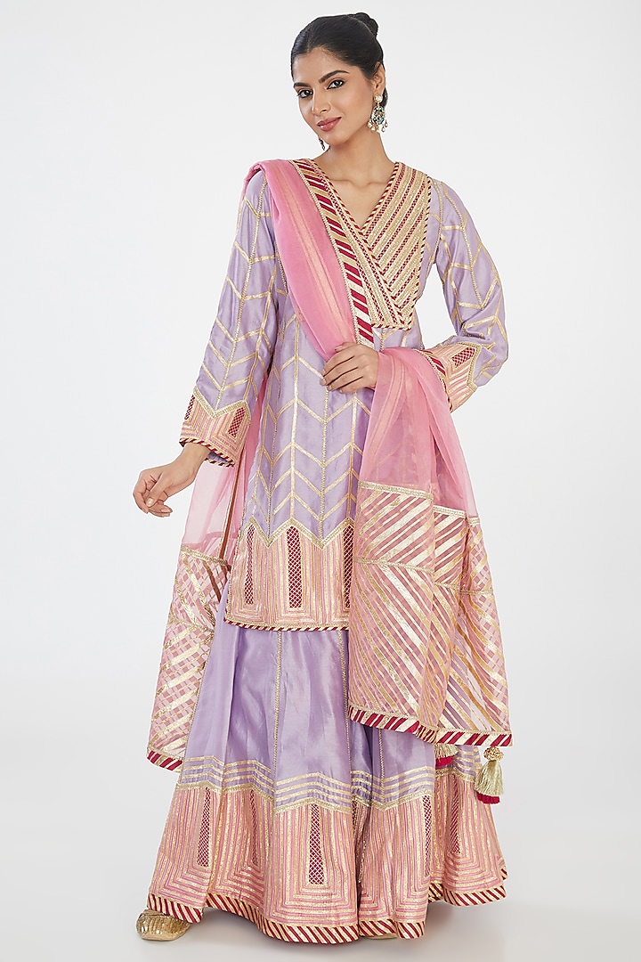 Lavender Chanderi Gota Embellished Sharara Set by Simar Dugal at Pernia's Pop Up Shop