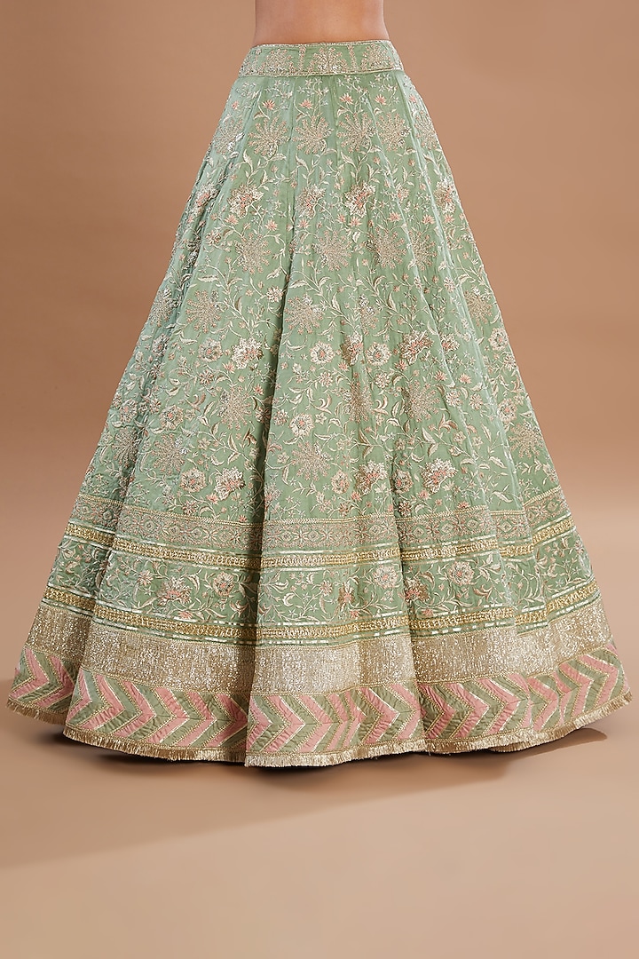 Mint Organza & Chanderi Zari Embellished Bridal Lehenga Set by Simar Dugal at Pernia's Pop Up Shop