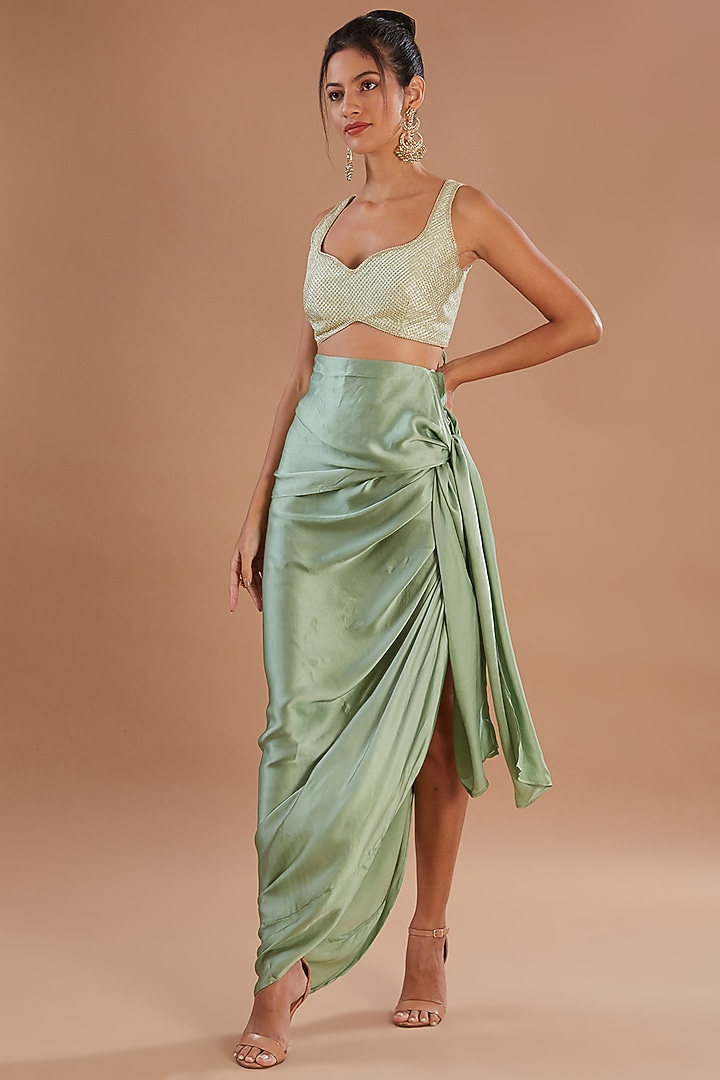 Mint Organza Thread & Zari Embroidered Jacket Set by Simar Dugal at Pernia's Pop Up Shop