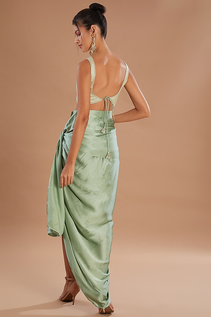 Mint Organza Thread & Zari Embroidered Jacket Set by Simar Dugal at Pernia's Pop Up Shop