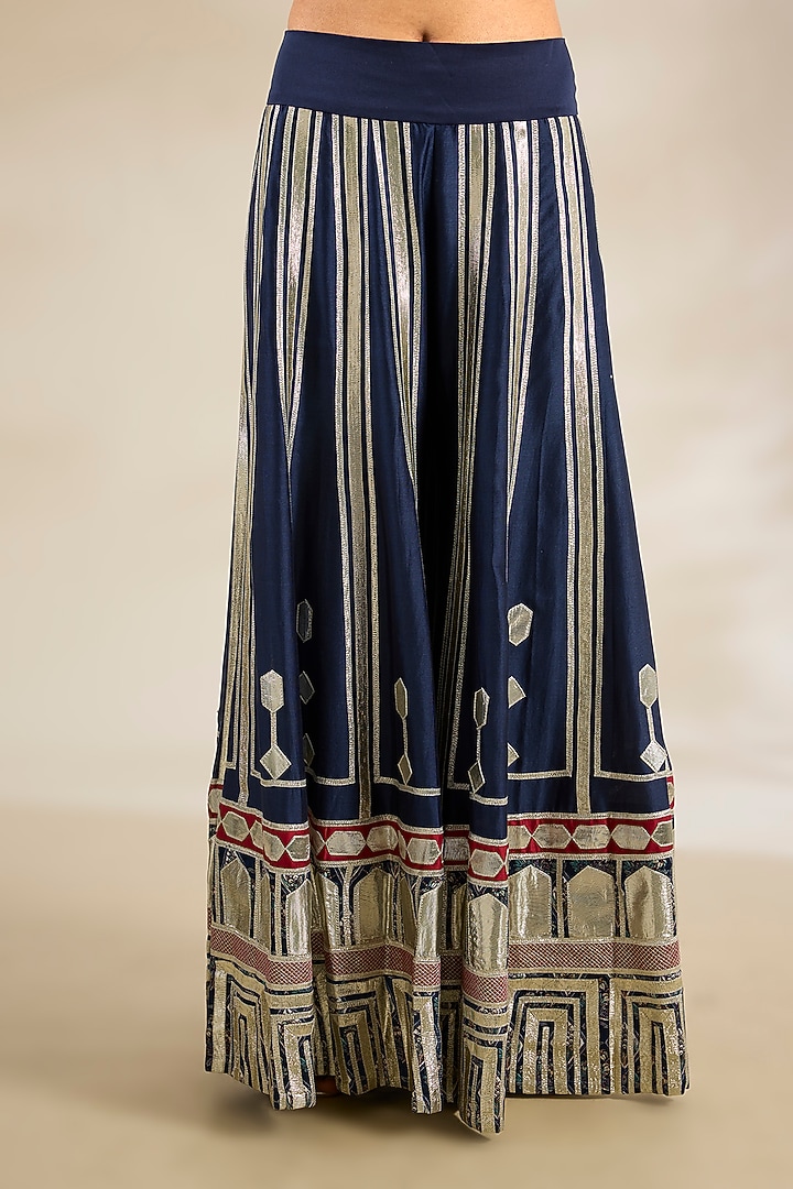 Navy Chanderi & Georgette Embroidered Wedding Sharara Set by Simar Dugal at Pernia's Pop Up Shop