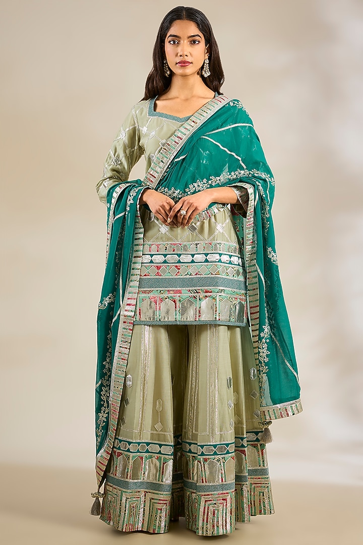 Mint Chanderi & Georgette Embroidered Wedding Sharara Set by Simar Dugal at Pernia's Pop Up Shop