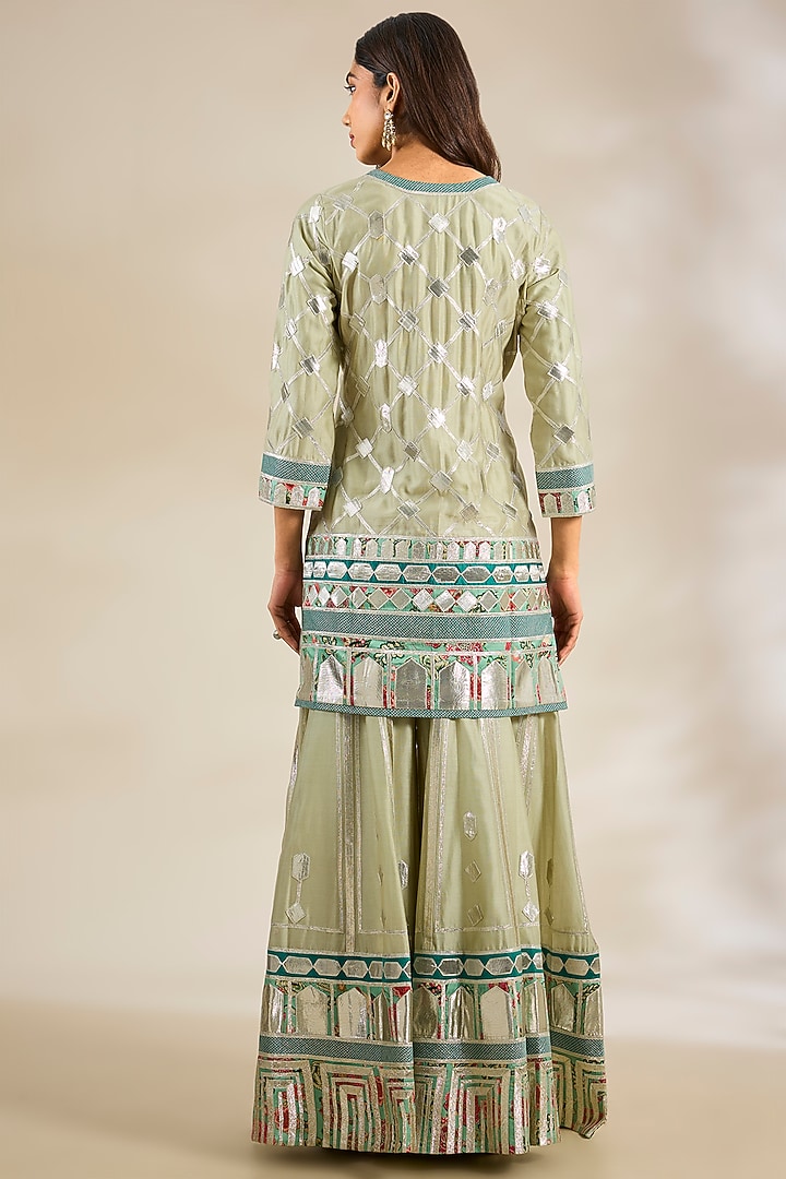 Mint Chanderi & Georgette Embroidered Wedding Sharara Set by Simar Dugal at Pernia's Pop Up Shop