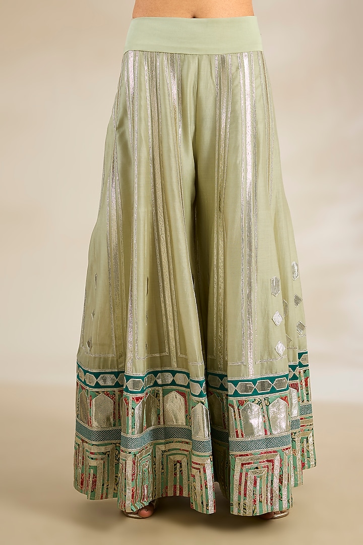 Mint Chanderi & Georgette Embroidered Wedding Sharara Set by Simar Dugal at Pernia's Pop Up Shop