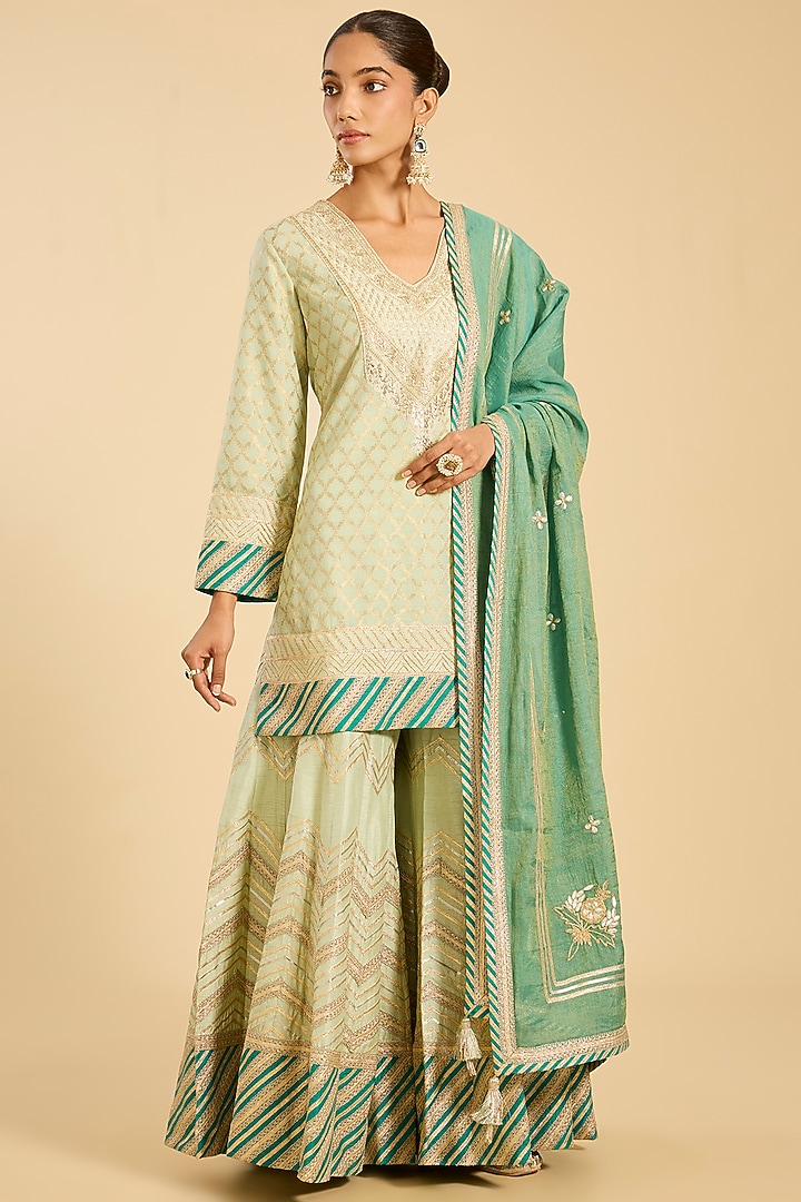 Mint Banarasi Gota Work Bridal Sharara Set by Simar Dugal at Pernia's Pop Up Shop