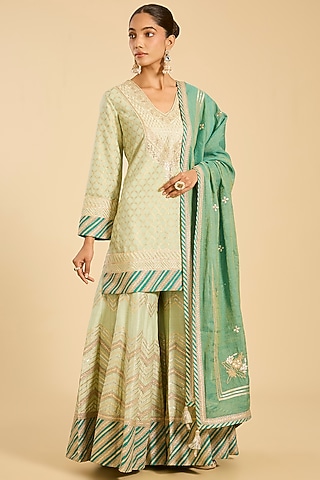 Mint Banarasi Gota Work Sharara Set by Simar Dugal