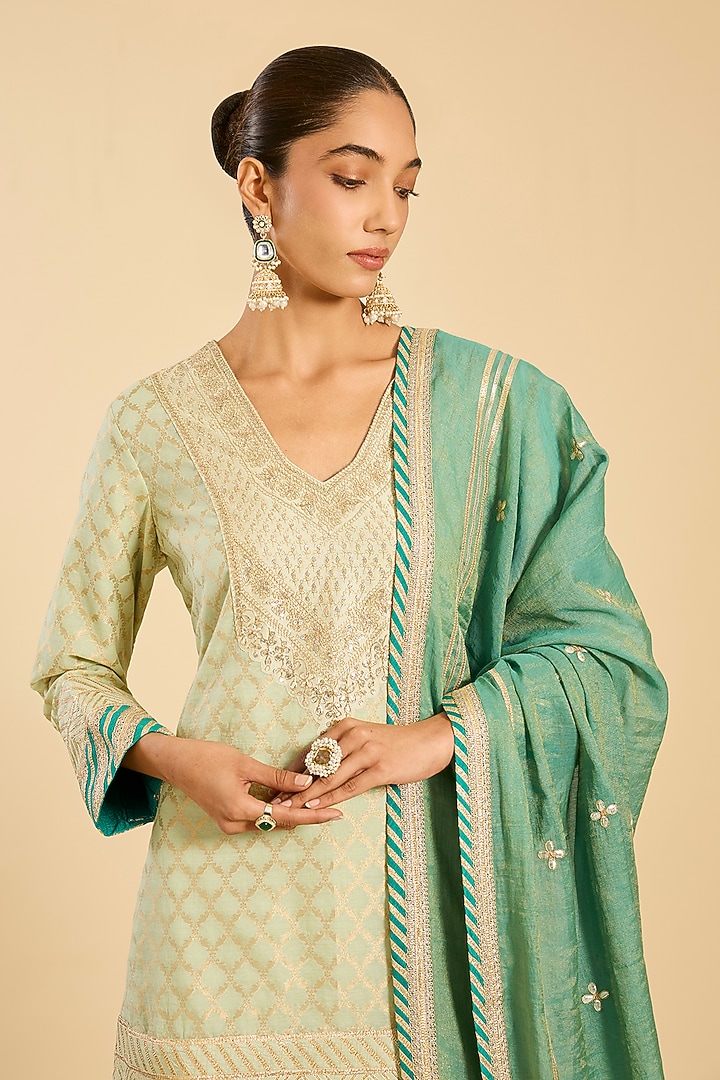 Mint Banarasi Gota Work Bridal Sharara Set by Simar Dugal at Pernia's Pop Up Shop