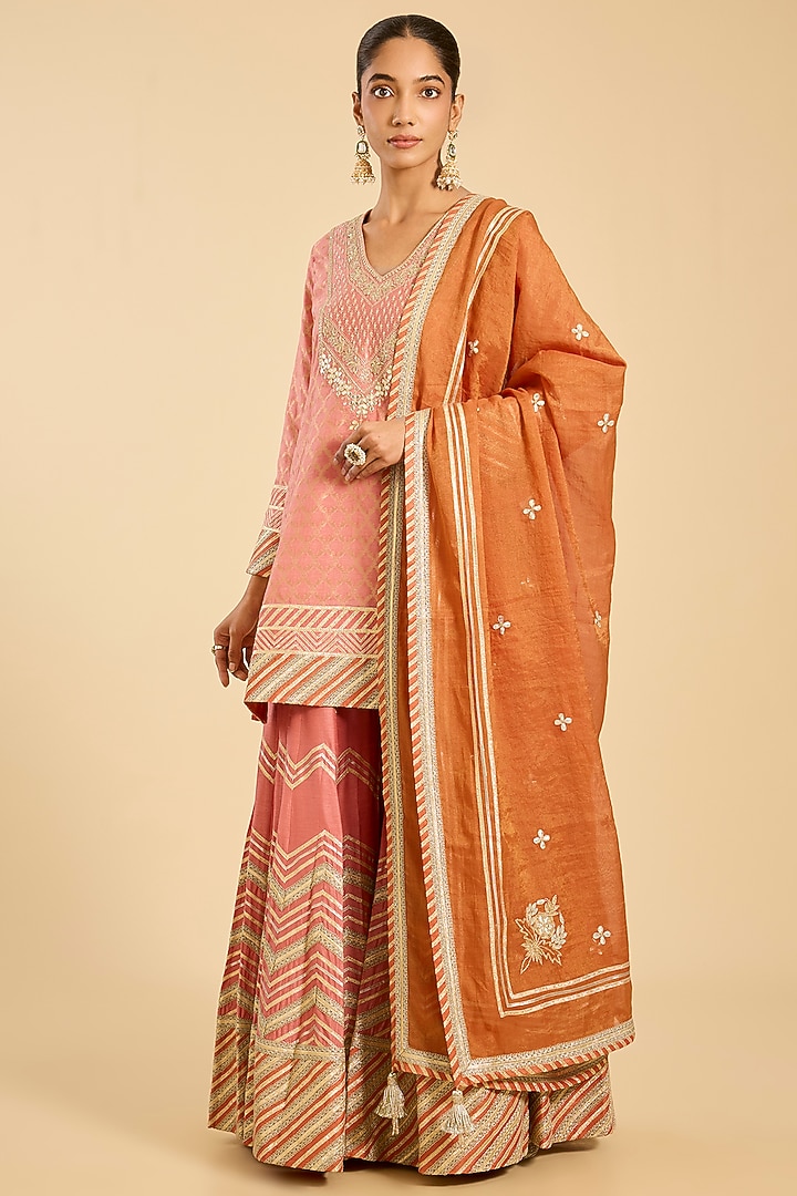 Coral Banarasi Gota Work Bridal Sharara Set by Simar Dugal at Pernia's Pop Up Shop