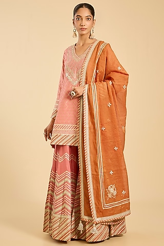 Coral Banarasi Gota Work Sharara Set by Simar Dugal