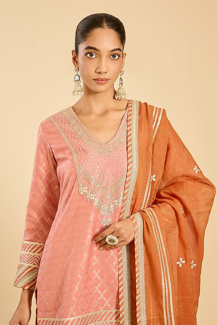 Coral Banarasi Gota Work Bridal Sharara Set by Simar Dugal at Pernia's Pop Up Shop