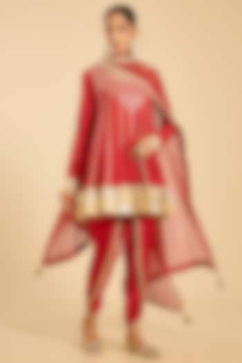 Red Silk Dhoti Set by Simar Dugal at Pernia's Pop Up Shop