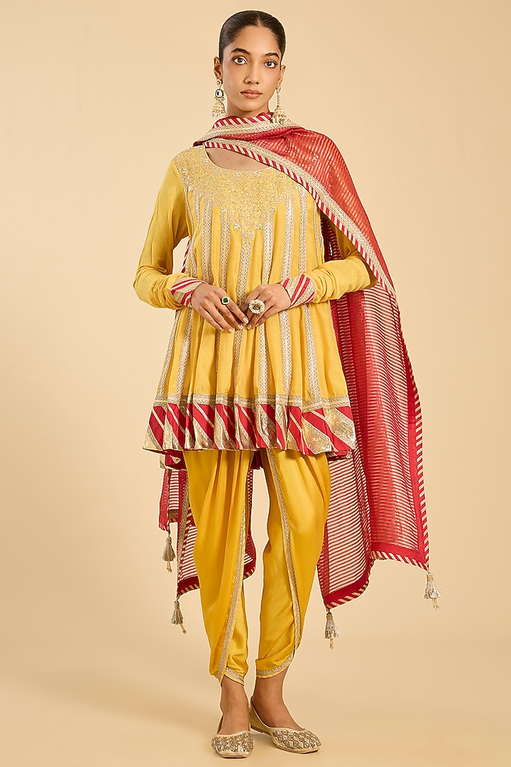 Mustard Silk Dhoti Set by Simar Dugal at Pernia's Pop Up Shop