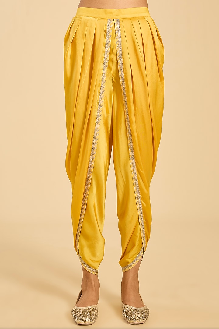 Mustard Silk Dhoti Set by Simar Dugal at Pernia's Pop Up Shop