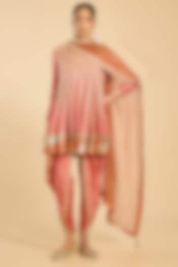 Coral Silk Dhoti Set by Simar Dugal at Pernia's Pop Up Shop