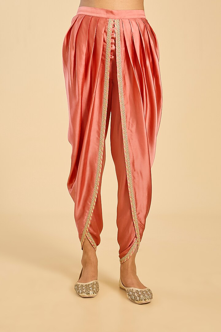 Coral Silk Dhoti Set by Simar Dugal at Pernia's Pop Up Shop