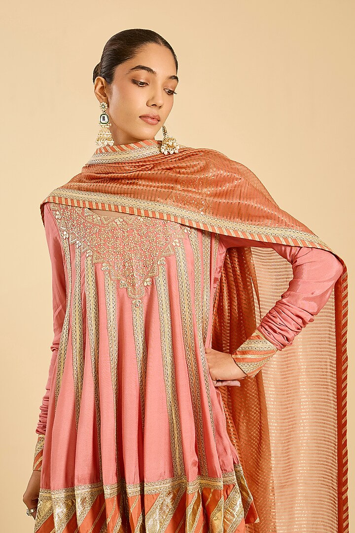 Coral Silk Dhoti Set by Simar Dugal at Pernia's Pop Up Shop