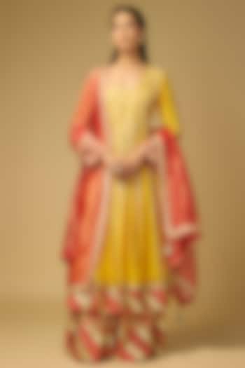 Yellow Cotton Silk Marodi & Gota Embroidered Bridal Anarkali Set by Simar Dugal at Pernia's Pop Up Shop