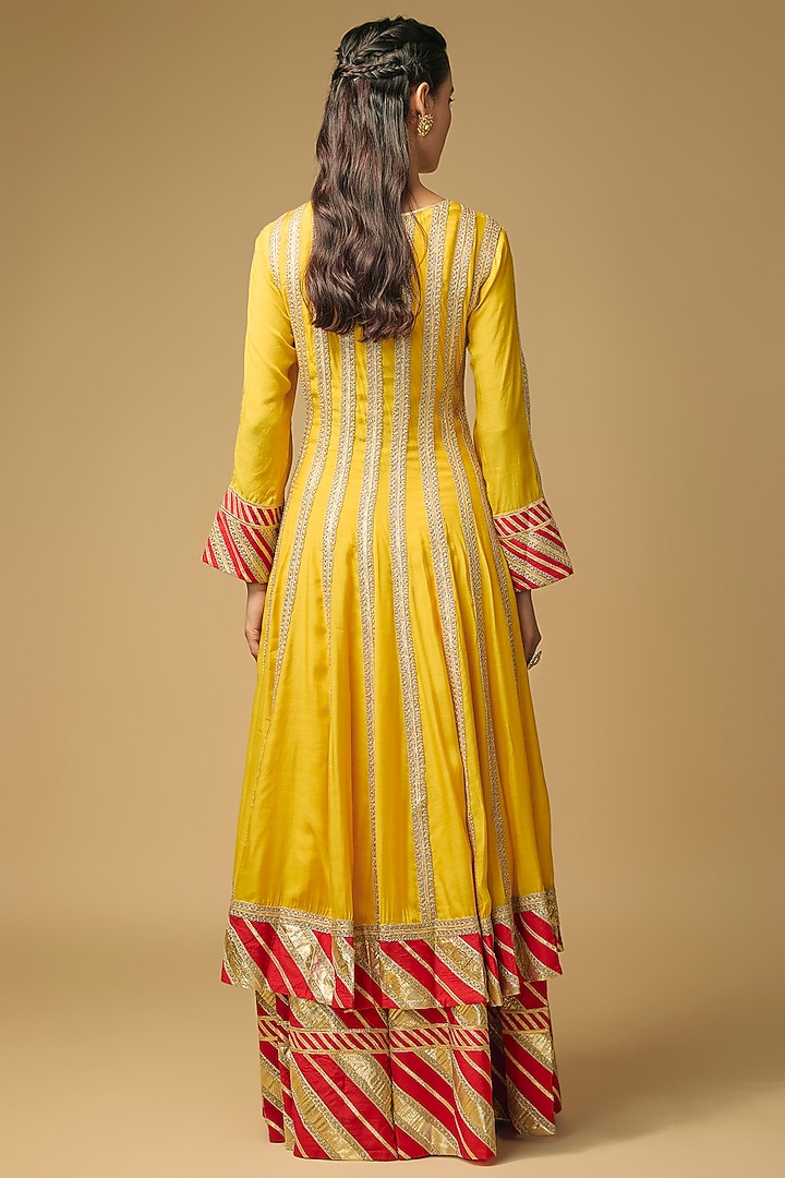Yellow Cotton Silk Marodi & Gota Embroidered Bridal Anarkali Set by Simar Dugal at Pernia's Pop Up Shop