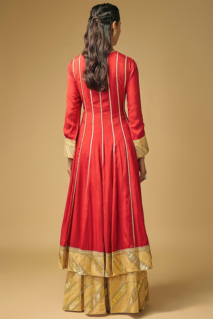 Red Cotton Silk Marodi & Gota Embroidered Bridal Anarkali Set by Simar Dugal at Pernia's Pop Up Shop