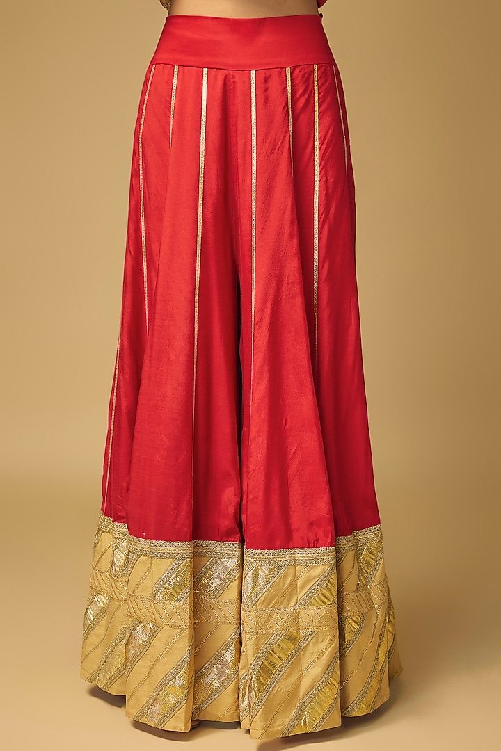Red Cotton Silk Marodi & Gota Embroidered Bridal Anarkali Set by Simar Dugal at Pernia's Pop Up Shop