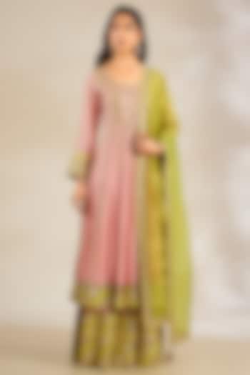 Pink Cotton Silk Embroidered Bridal Anarkali Set by Simar Dugal at Pernia's Pop Up Shop