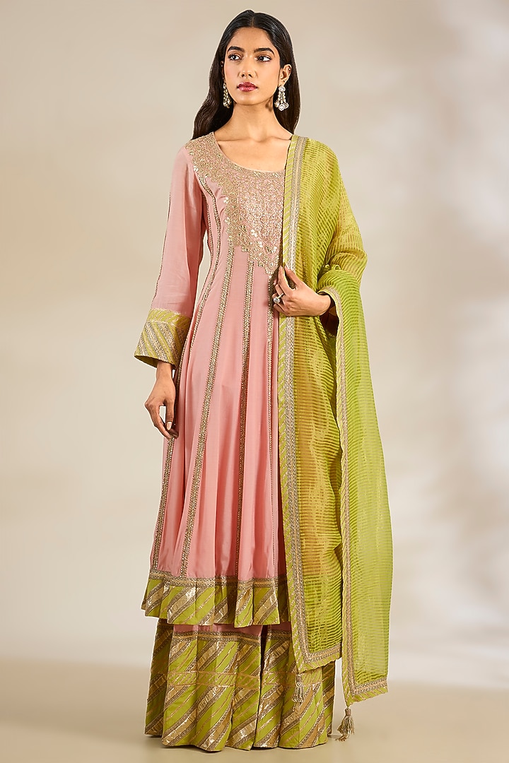 Pink Cotton Silk Embroidered Bridal Anarkali Set by Simar Dugal at Pernia's Pop Up Shop