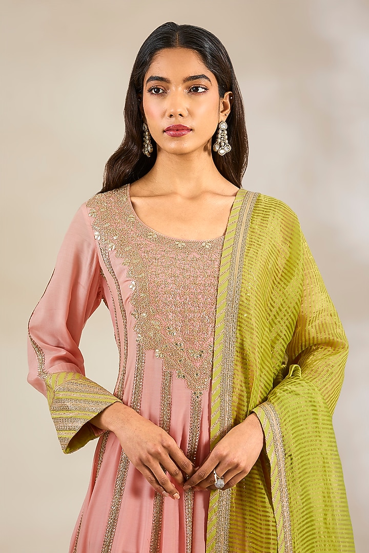 Pink Cotton Silk Embroidered Bridal Anarkali Set by Simar Dugal at Pernia's Pop Up Shop