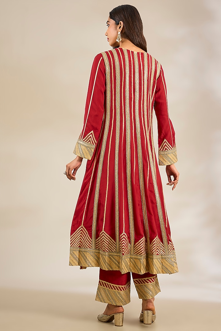 Red Cotton Silk Embroidered Wedding Anarkali Set by Simar Dugal at Pernia's Pop Up Shop