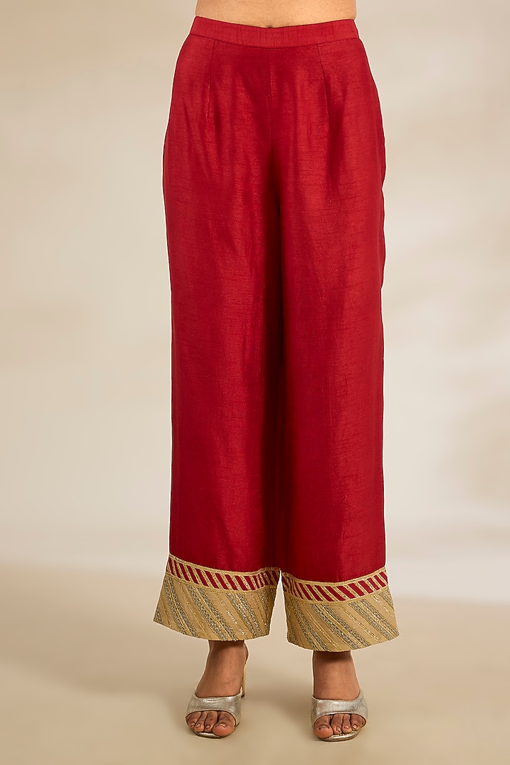 Red Cotton Silk Embroidered Wedding Anarkali Set by Simar Dugal at Pernia's Pop Up Shop