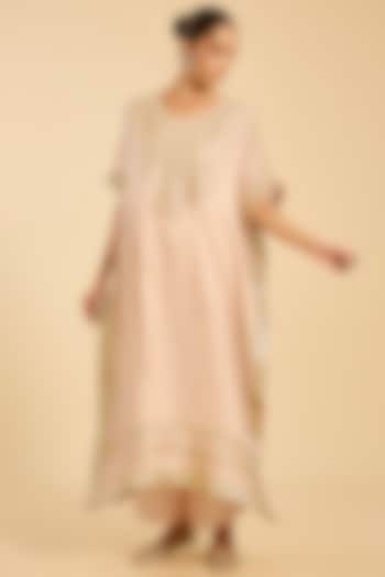 Beige Striped Tissue Hand Embroidered Kaftan Set by Simar Dugal at Pernia's Pop Up Shop