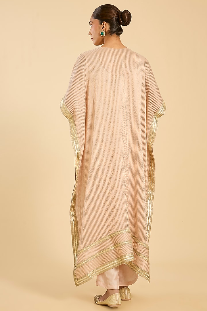 Beige Striped Tissue Hand Embroidered Kaftan Set by Simar Dugal at Pernia's Pop Up Shop